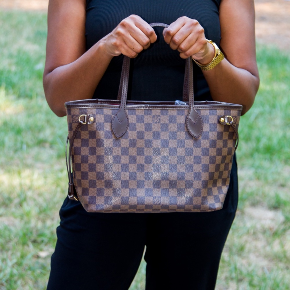 LOUIS VUITTON DAMIER EBENE CANVAS NEVERFULL PM TOTE BAG V12141 - Picture 10 of 11